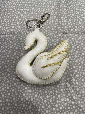 Haute Hippie White Beaded Felt Swan Bag Charm Keychain